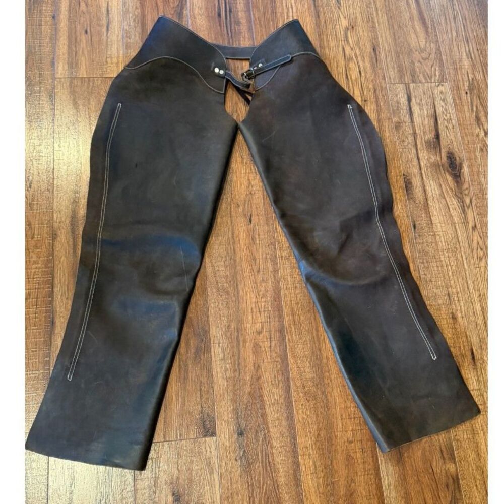 Vintage Brown Leather Riding Chaps Mens S Unisex Western Cowboy Equestrian